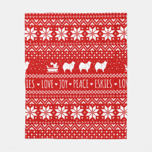American Eskimo Dogs Christmas Eskies Holiday Fleece Blanket