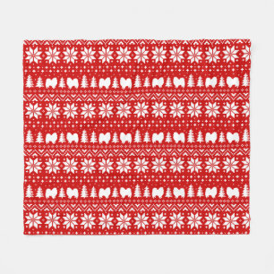 American Eskimo Dogs Eskies Christmas Pattern Red Fleece Blanket