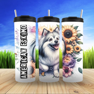 American Eskimo Dog's Joyful Bloom Thermal Tumbler