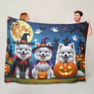 American Eskimo Dogs Pumpkin Halloween Funny Fleece Blanket