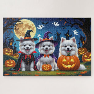 American Eskimo Dogs Pumpkin Halloween Funny Jigsaw Puzzle