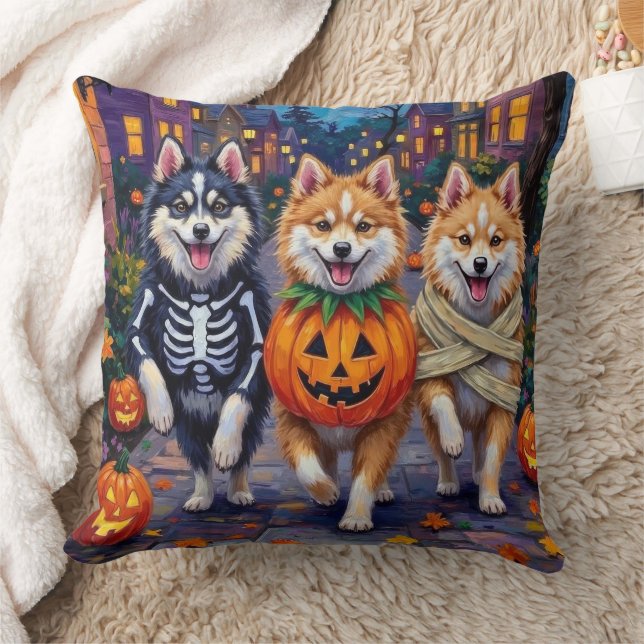 American Eskimo Dogs Trick-or-Treating Halloween Cushion (Blanket)