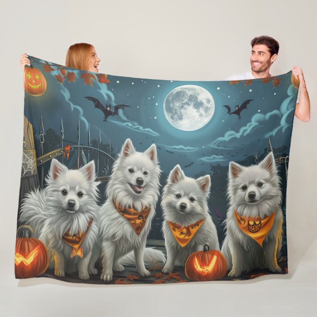American Eskimo Halloween Spooky  Fleece Blanket (In Situ)