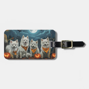 American Eskimo Halloween Spooky  Luggage Tag