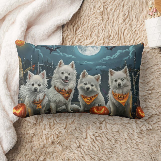 American Eskimo Halloween Spooky  Lumbar Cushion (Blanket)