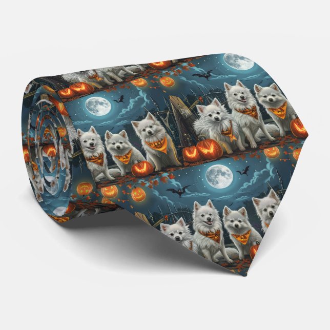 American Eskimo Halloween Spooky  Tie (Rolled)