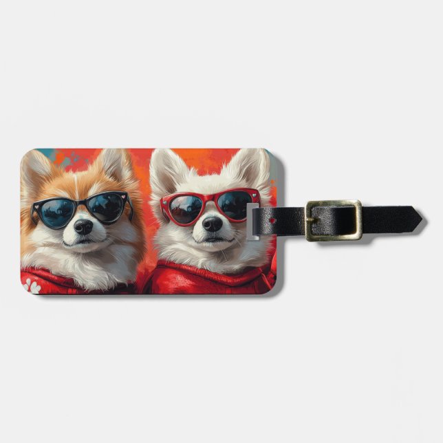 American Eskimo Heart Roses Valentine's Day Luggage Tag (Front Horizontal)