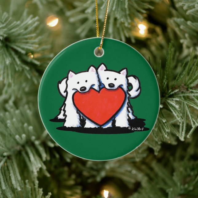 American Eskimo Heartfelt Duo Ceramic Ornament (Tree)
