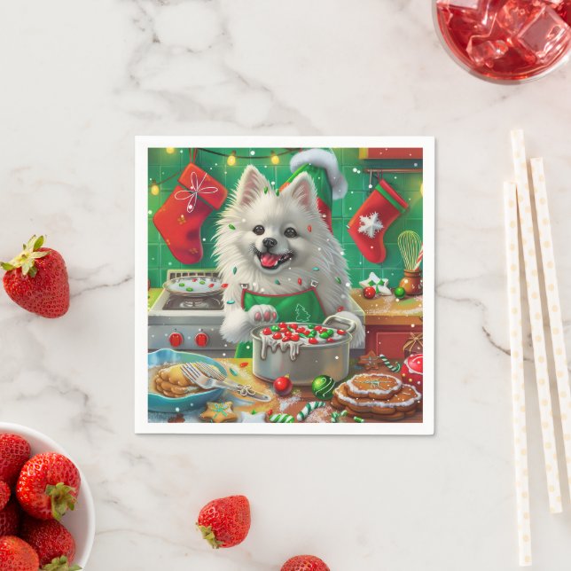 American Eskimo Holiday Baking: Festive Christmas Napkin (Insitu)