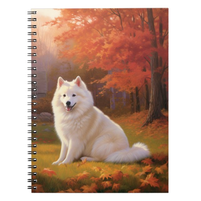 American Eskimo in Autumn Leaves Fall Inspired Notebook (Front)