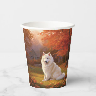 American Eskimo in Autumn Leaves Fall Inspired Paper Cups