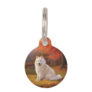 American Eskimo in Autumn Leaves Fall Inspired Pet Tag