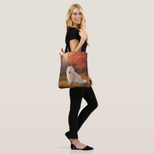 American Eskimo in Autumn Leaves Fall Inspired Tote Bag