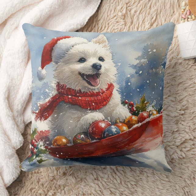American Eskimo in Sledge Let it Snow Christmas Cushion (Blanket)