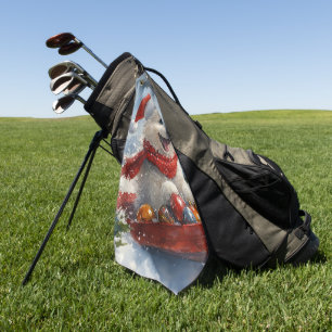 American Eskimo in Sledge Let it Snow Christmas Golf Towel