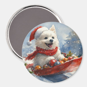 American Eskimo in Sledge Let it Snow Christmas Magnet