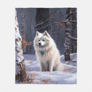American Eskimo Let It Snow Christmas  Fleece Blanket