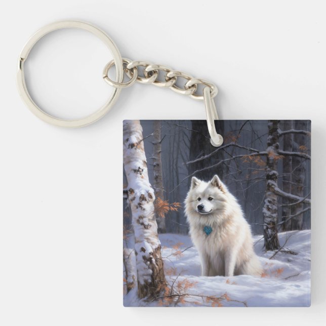 American Eskimo Let It Snow Christmas  Key Ring (Front)