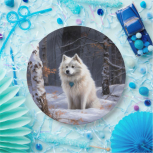 American Eskimo Let It Snow Christmas Paper Plate