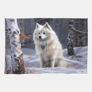 American Eskimo Let It Snow Christmas  Tea Towel