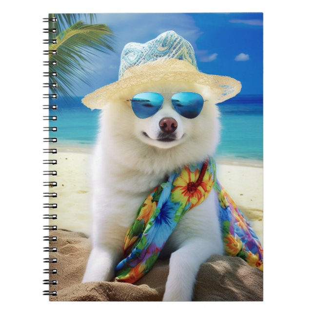 American Eskimo on Beach,summer gift for dog lover Notebook (Front)