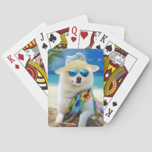 American Eskimo on Beach,summer gift for dog lover Playing Cards