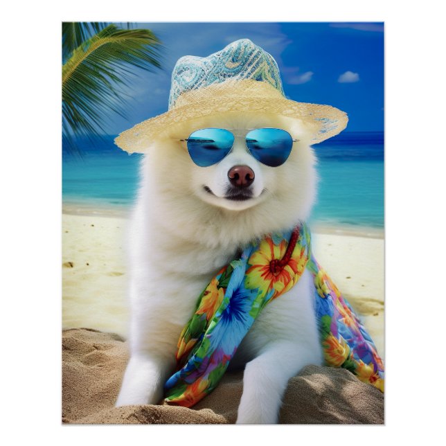 American Eskimo on Beach,summer gift for dog lover Poster (Front)