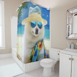 American Eskimo on Beach,summer gift for dog lover Shower Curtain