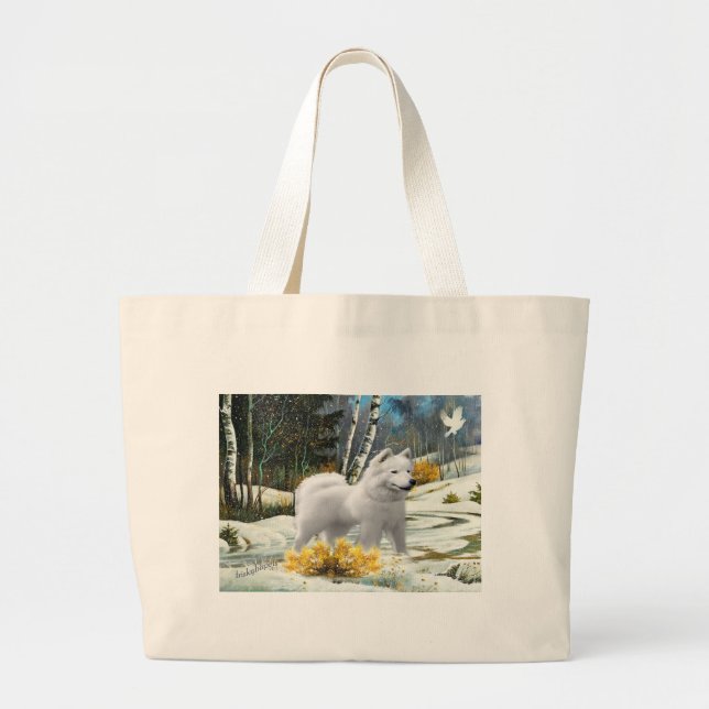 American Eskimo on snowy day  Tote Bag (Front)