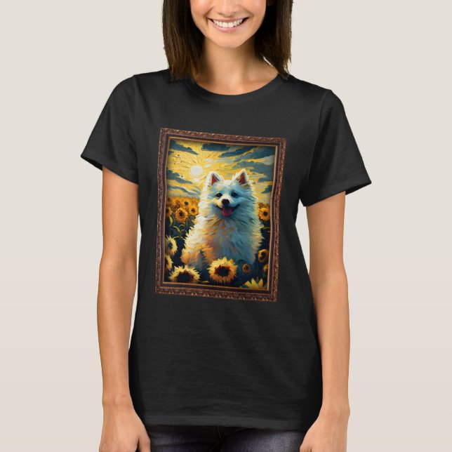 American Eskimo Painting Sunflower Flower Mom Wome T-Shirt (Front)