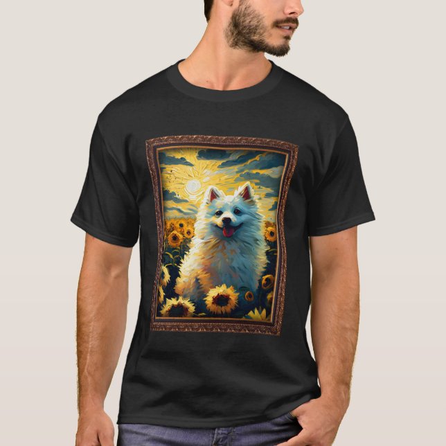 American Eskimo Painting Sunflower Flower Mom Wome T-Shirt (Front)