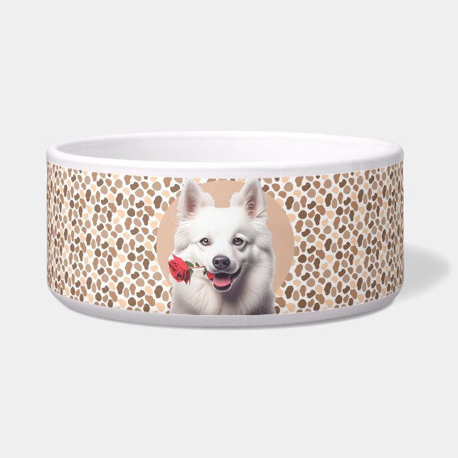 American Eskimo Personalise Photo & Name Dog  Bowl (Front)