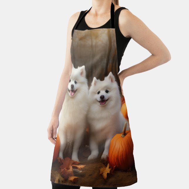American Eskimo Puppy Autumn Delight Pumpkin Apron (Insitu)