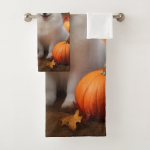 American Eskimo Puppy Autumn Delight Pumpkin Bath Towel Set