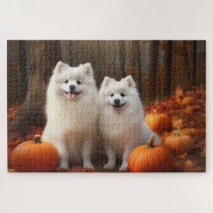 American Eskimo Puppy Autumn Delight Pumpkin Jigsaw Puzzle