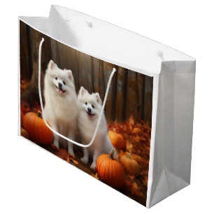 American Eskimo Puppy Autumn Delight Pumpkin Large Gift Bag