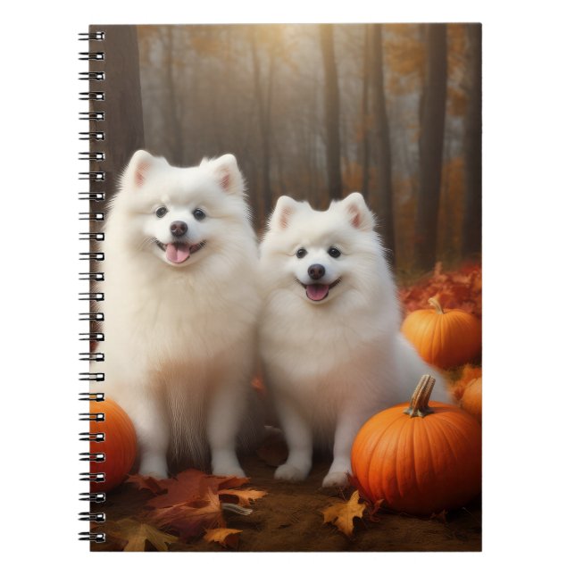 American Eskimo Puppy Autumn Delight Pumpkin Notebook (Front)
