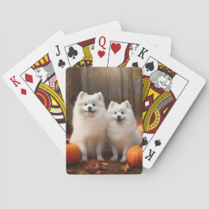 American Eskimo Puppy Autumn Delight Pumpkin Playing Cards