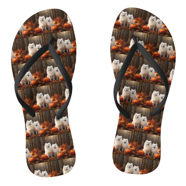 American Eskimo Puppy Autumn Delight Pumpkin Thongs (Footbed)