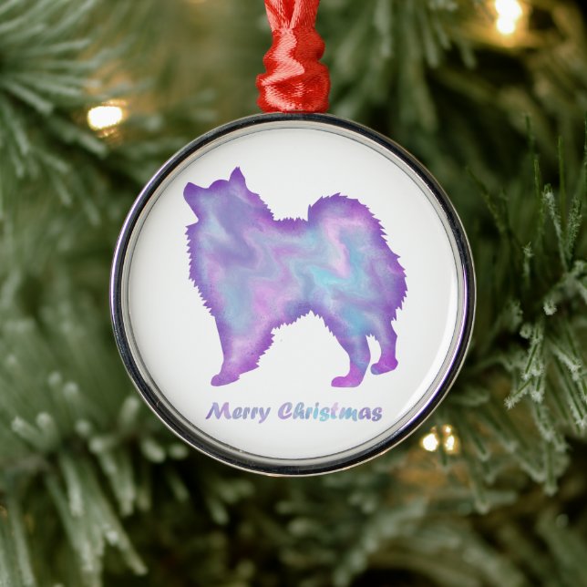 American Eskimo Purple, Pink And Aqua Marble Metal Ornament (Tree)