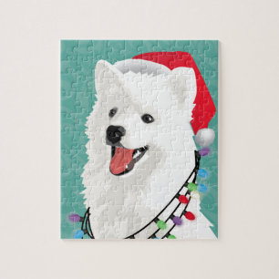 American Eskimo Samoyed Cute Puppy Dog Christmas Jigsaw Puzzle