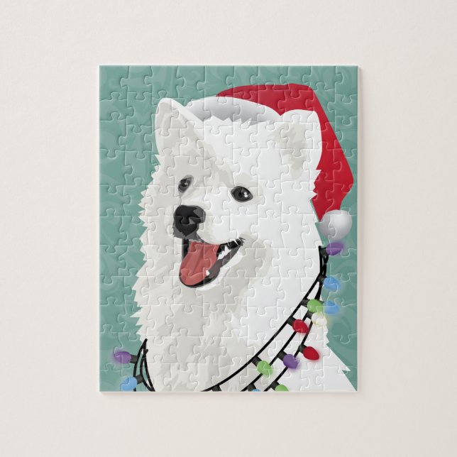 American Eskimo Samoyed Cute Puppy Dog Christmas Jigsaw Puzzle (Vertical)