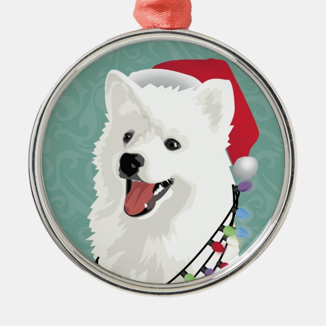 American Eskimo Samoyed Cute Puppy Dog Christmas Metal Tree Decoration (Front)