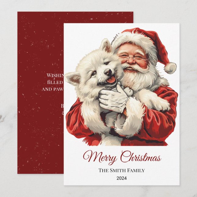 American Eskimo Santa Claus Christmas Holiday Card (Front/Back)