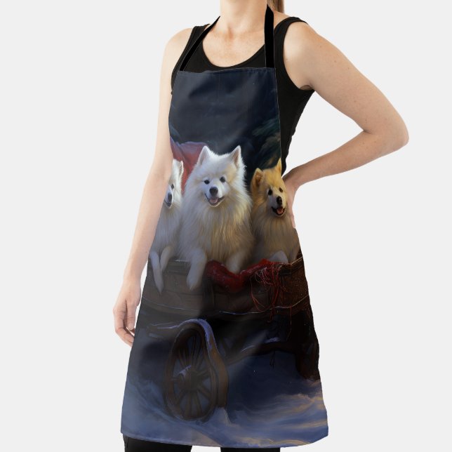American Eskimo Snowy Sleigh Christmas Decor Apron (Insitu)