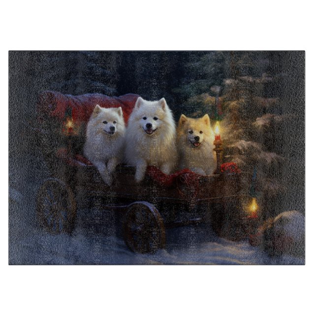American Eskimo Snowy Sleigh Christmas Decor Cutting Board (Front)