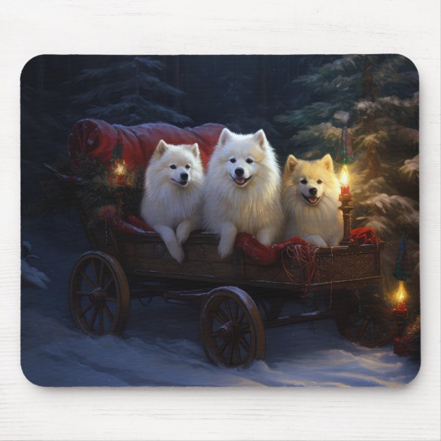 American Eskimo Snowy Sleigh Christmas Decor Mouse Pad (Front)