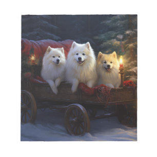 American Eskimo Snowy Sleigh Christmas Decor Notepad