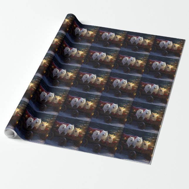 American Eskimo Snowy Sleigh Christmas Decor Wrapping Paper (Unrolled)