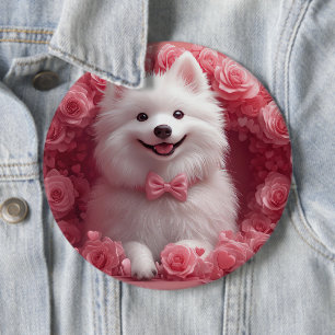 American Eskimo with Roses - Valentine's Day 6 Cm Round Badge